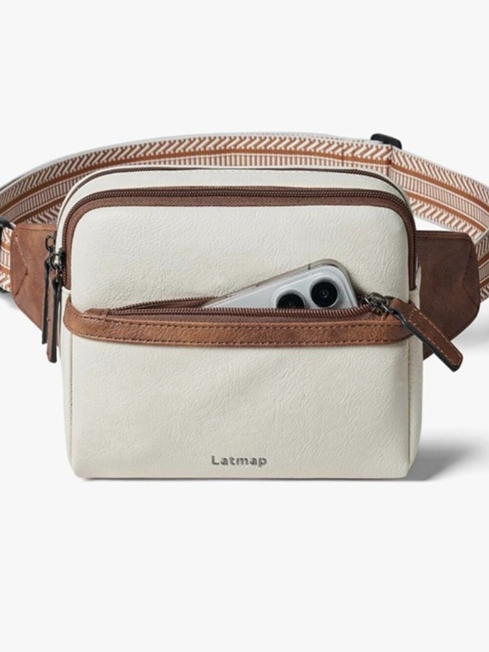 LATMAP Faux Leather Belt Bag Fanny Pack 3L Crossbody Sling Cream Brown NWT